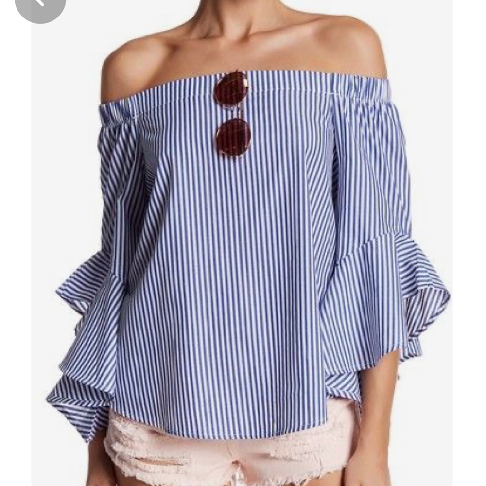 Want And Need blue /white stripe off shoulders top